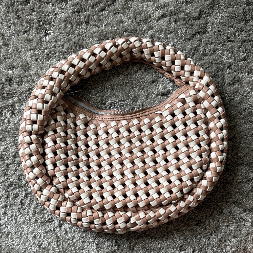 Sincerely Jules Woven Beige and White Hobo Bag